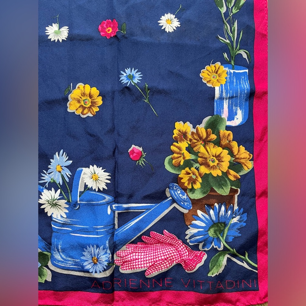 ADRIENNE Vitadinni Floral Silk Scarf 💯 SILK %